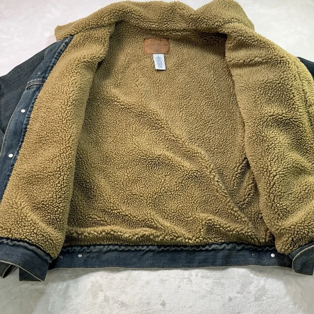 Old Navy Denim Sherpa Trucker Jacket Men's L Blue Jean Fleece Lined Western